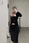 Un Morceau elastic lace asymmetric tube top UM231SZ20 black PUM38